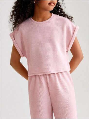 GORGLITTER Girl's 2 Piece Outfits Short Sleeve Sweater Tops and Wide Leg Pants Set in Saudi Arabia