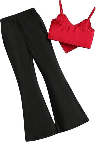 OYOANGLE Girl's 2 Piece Outfits Pearl Beaded Heart Shaped Crop Cami Top and Flared Leg Pants Set in Saudi Arabia