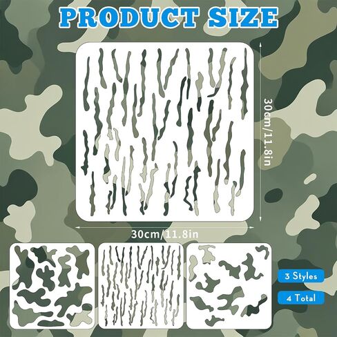 4Pcs Camo Stencils for Spray Paint, Plastic Camo Stencils for Crafts Reusable, Camouflage Pattern Painting Templates, Camo Stencil Kit for Boat Walls Canvas Fabric Wood DIY Art (11.8×11.8'') in Saudi Arabia