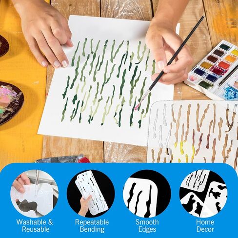 4Pcs Camo Stencils for Spray Paint, Plastic Camo Stencils for Crafts Reusable, Camouflage Pattern Painting Templates, Camo Stencil Kit for Boat Walls Canvas Fabric Wood DIY Art (11.8×11.8'') in Saudi Arabia