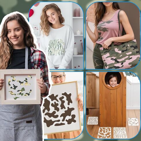 4Pcs Camo Stencils for Spray Paint, Plastic Camo Stencils for Crafts Reusable, Camouflage Pattern Painting Templates, Camo Stencil Kit for Boat Walls Canvas Fabric Wood DIY Art (11.8×11.8'') in Saudi Arabia