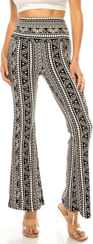 LA12ST High Waisted Yoga Flare Leggings for Women Tummy Control Printed Palazzo Pants Buttery Soft Bell Bottom Pants in Kuwait