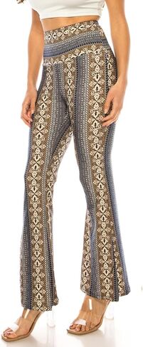 LA12ST High Waisted Yoga Flare Leggings for Women Tummy Control Printed Palazzo Pants Buttery Soft Bell Bottom Pants in Kuwait