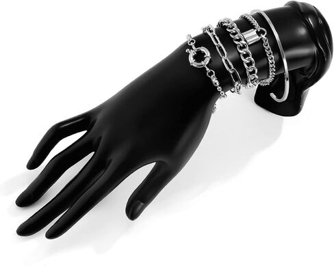 Kercisbeauty 5pcs Women Dainty Bracelet Set with Lock Toggle Clips Pendant Cuff and Chunky Chain Bracelets Punk Jewelry for Girls in Saudi Arabia