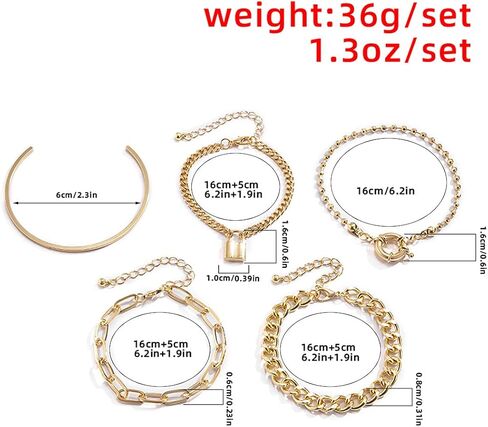 Kercisbeauty 5pcs Women Dainty Bracelet Set with Lock Toggle Clips Pendant Cuff and Chunky Chain Bracelets Punk Jewelry for Girls in Saudi Arabia