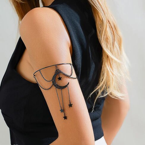 Gothic Black Upper Arm Cuff Bracelet Punk Upper Chain Armlet Halloween Mesh Arm Cuff Bracelet in Saudi Arabia