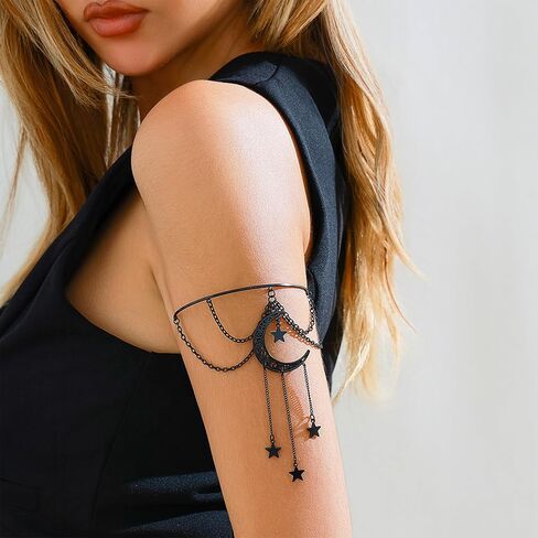 Gothic Black Upper Arm Cuff Bracelet Punk Upper Chain Armlet Halloween Mesh Arm Cuff Bracelet in Saudi Arabia