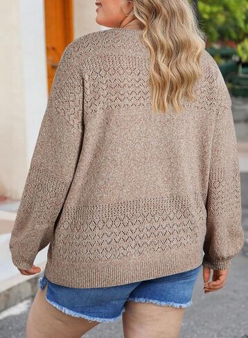 Eytino Womens Plus Size Sweater Casual Long Sleeve V Neck Crochet Knit Lightweight Pullover Sweater Tops(1X-5X) in Saudi Arabia