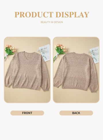 Eytino Womens Plus Size Sweater Casual Long Sleeve V Neck Crochet Knit Lightweight Pullover Sweater Tops(1X-5X) in Saudi Arabia