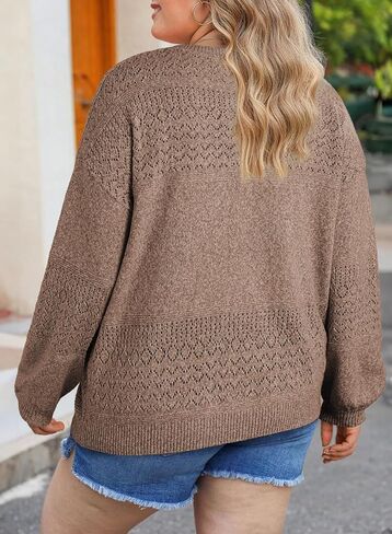Eytino Womens Plus Size Sweater Casual Long Sleeve V Neck Crochet Knit Lightweight Pullover Sweater Tops(1X-5X) in Kuwait
