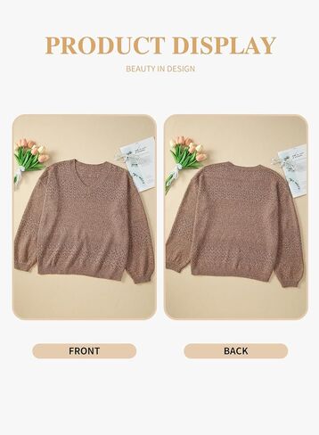Eytino Womens Plus Size Sweater Casual Long Sleeve V Neck Crochet Knit Lightweight Pullover Sweater Tops(1X-5X) in Kuwait