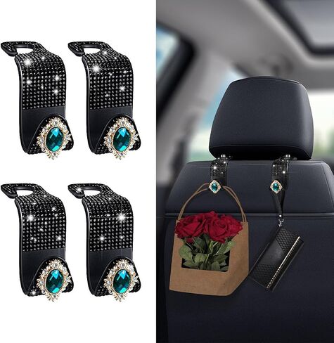 4pack Bling Car Purse Hooks Car Organizer Back Seat Headrest Hooks Car Purse Holder Front Seat Rhinestones Black Car Accessories Decorations Interior for Women in Kuwait