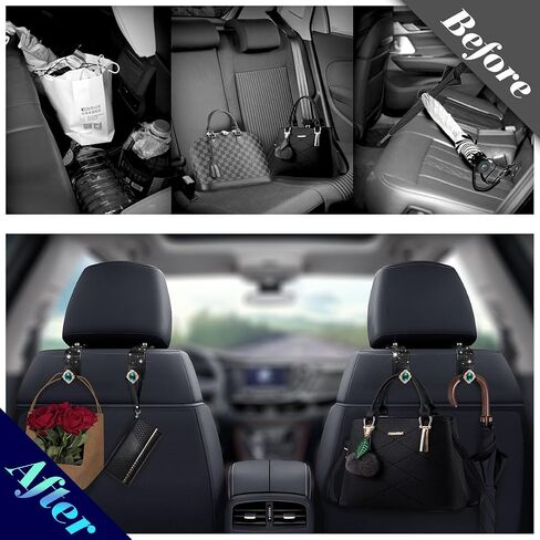 4pack Bling Car Purse Hooks Car Organizer Back Seat Headrest Hooks Car Purse Holder Front Seat Rhinestones Black Car Accessories Decorations Interior for Women in Kuwait