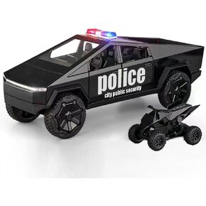 Cybertruck Toy Trucks Police Car with Cyberquad Alloy Diecast Metal Model Pickup Truck 1/32 Race Car with Sound and Light Effect Gift Age for 6 Year Up (Police-B)