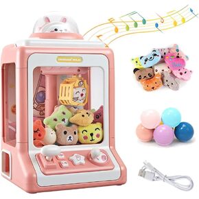 Kids Claw Machine, Mini Candy Vending Grabber, Prize Dispenser Toys for Girls and Boys, Electronic Claw Game Machine for Party Birthdays with Lights Sound, Includes 10 Plush (Pink)