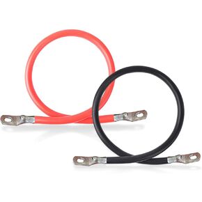 6 AWG Gauge Battery Inverter Cables, 2 Foot Pure Copper Power Wire for Vehicles Solar Marine RV Car Boat, Red + Black Set, 3/8 in Lugs