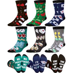 Eurzom 6 Pairs Funny Casino Socks for Men Poker Socks Funny Saying Crew Lucky Socks Gambling Gifts for Men Poker Lovers