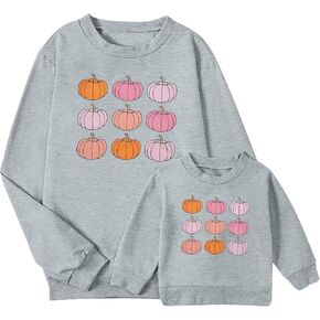 MOUSYA Mommy and Me Matching Outfits Family Halloween Costume Cute Pumpkin Sweatshirt Shirt Long Sleeve Pullover Sweater Tops
