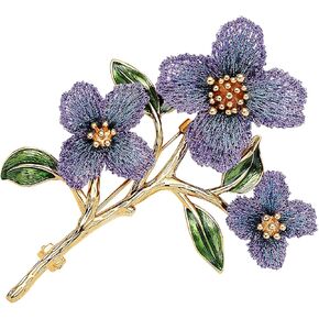 Forget me not Flower Brooch Handmade Gold Thread Embroidered and hand-Drip Enamel leaf, Gradient Botanical Floral Brooch pins for women, SHE'S FREE STYLE JUST FOR YOU [Bencao Gangmu Series]Vintage Plant Jewelry