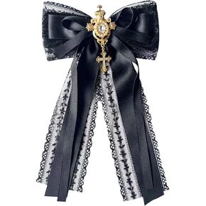 Baroque Retro Rhinestone Lolita Ribbon bow Brooches Pin for Women Men Girls Lace Corsage Pin Party Halloween delicate accessory