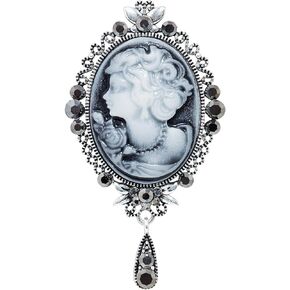 MINACHI Vintage Victorian Design Cameo Antique Brooch Pin, Silver-Toned Flower, Gift for Women