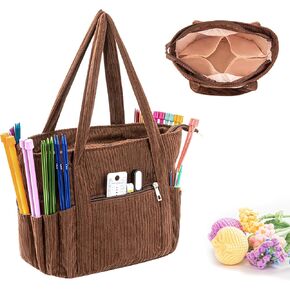 AGX Bravo Crochet Bag Yarn Holder Storage Crochet Organizer Knitting Tote Bags for Women Large Capacity Yarn Organizer for Crocheting Accessories, Knitting Needles Crochet Hook Case for Travel (black)