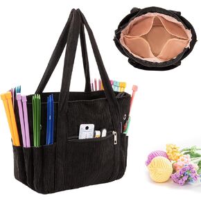 AGX Bravo Crochet Bag غزل حامل تخزين الكروشيه المنظم الحياكة حمل الحقائب للنساء سعة كبيرة منظم الغزل لملحقات الكروشيه، إبر الحياكة الكروشيه حالة هوك للسفر (أسود)