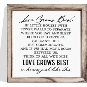 Love Grows Best In Little Houses Sign, Love Decor, Decorative Wooden Wall Frame Sign, Romantic Wall Sign, Farmhouse Home Decor, Wedding House Decor, Bedroom Wall Decor, Framed MDF Hanging Wall Sign