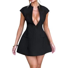 MINGSEECESS Women Cap Sleeve Mini Short Dress Deep V Neck Bodycon A-line Party Club Dresses in Kuwait