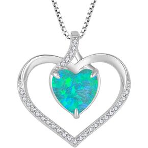 Opal Necklace 925 Sterling Silver Heart Pendant Necklace for women Plated 18k Gold Hypoallergenic No Tarnish Necklace Jewelry for Women