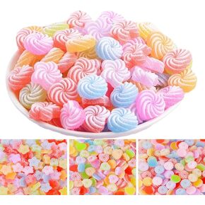 50 Pcs Mixed Color 3D Soft Candy Resin Charm Jelly Sugar Scrapbooking Embellishments,Heart/Stars Round Shaped Mini Flatback Beads for DIY Nail Art Phonecase Hair Clip Craft Making Supplies