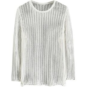 Floerns Men's Crochet Knit Sheer Tops Party Club Hollow Out Long Sleeve Crew Neck Sweaters