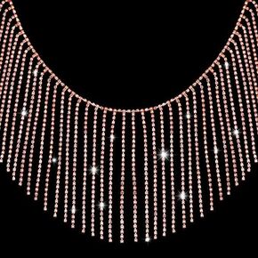 1yard Rhinestone Fringe Trim Fringe Belt Sparkly Fringe Trim Beaded Fringe Trim Rhinestone Ribbon Tassel Chain for Jeans Clothing Accessories DIY Decoration (Rose Gold Base+White Diamond)
