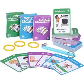 CHEFAN 110 PCS Autism Communication Cards for Speech Delay, Special Needs Visual Aid Language Learning Cue Cards Special Ed Feelings Emotions Flash Cards for Autism Communication
