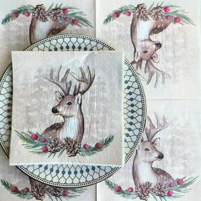 Christmas Disposable Paper Napkins Decorative Printed Paper Tissue Cocktail Napkins for Fun Holiday Party Luncheon Lunch Buffet Appetizer Dessert (Christmas Elk)