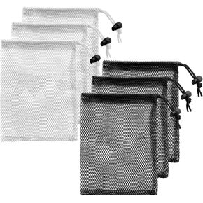 UNOONE Small Drawstring Bags, 7.8x5.9In Portable Storage Bags, Mesh Bags Drawstring for Toy, Mesh Bag Storage for Sport Indoor Fruit Outdoor (6PCS)