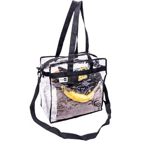 Stadium Approved Vinyl Clear Bag 12x12x6" Transparent Tote with Double Zipper, Adjustable Removable Shoulder Strap