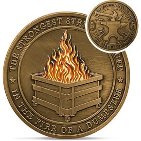 Delicate Dumpster Fire Coin - Strong Steel Mini Dumpster Fire Challenge Coin - Funny Desk Accessories for Work - Unique Finds Supplies Token - Everything is Fine Gifts for Men Women Coworker Teacher
