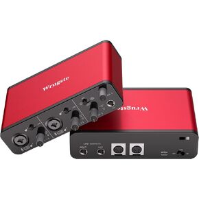 Wrugste (24Bit/192kHz) 2i2 Audio Interface for Recording Podcasting and Streaming Plug&Play Noise-Free XLR Audio Interface Ultra-low Latency+48V Phantom Power for PC
