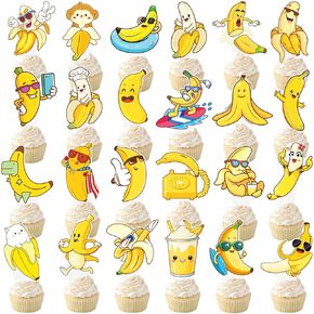 الموز كب كيك القبعات العالية 48pcs الموز حزب زينة عيد ميلاد الفاكهة الموز كعكة الزينة لطيف الموز حزب كب كيك يختار لقرد الموز لوازم استحمام الطفل