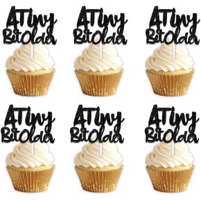 18pcs Black Glitter Dessert Cupcake Topper Pick for A Tiny Bit Older Theme Decor Supplies Men Woman Happy Birthday Funny Retirement Going Away Party Supplies