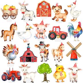 48Pcs Farm Animal Cupcake Toppers Farm Party Decorations Farm Theme Birthday Party Decorations Barnyard Cake Toppers for Barn Themed Birthday Party Baby Shower Supplies