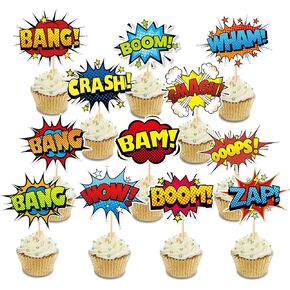 SuperHero Boom كب كيك القبعات العالية 48 حزمة عيد ميلاد سعيد كعكة ديكور للأطفال بطل موضوع عيد ميلاد لوازم حفلات الاحتفال بأحداث الحفلات استحمام الطفل