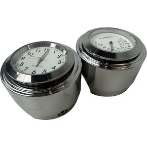 Chrome White Surface 7/8'' or 1'' Motorcycle Handlebar Mount Dial Clock & Thermometer for Harley Honda Yamaha Kawasaki