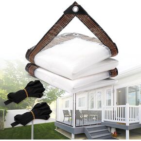 Goaste 2 Pack Clear Tarp with Grommets, 10 x 6.5 Ft Transparent Tarpaulin Waterproof, Heavy Duty Tarp Cover with Reinforced Edge, Thickened Tear Resistant PVC Vinyl Tarpaulin for Patio, Porch