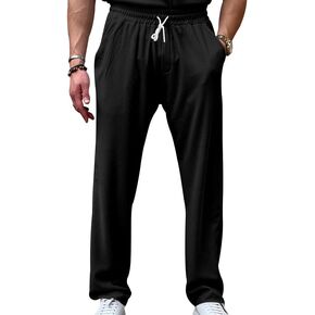 Mens Casual Pants Drawstring Elastic Waist Loose Fit Summer Beach Jogger Pants