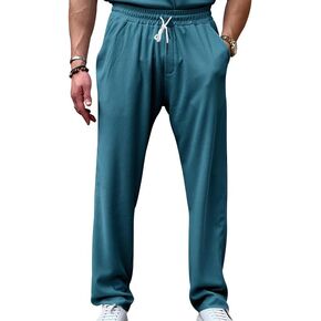 Mens Casual Pants Drawstring Elastic Waist Loose Fit Summer Beach Jogger Pants in Saudi Arabia
