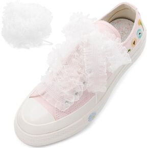 Flat Tulle Shoe Laces: 2 Pairs 3CM/1.2CM Wide Elastic Sheer Shoelaces for Women