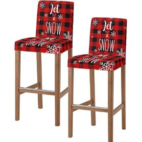 Christmas Let Snow Bar Stool Covers - Stretch Dining Chair Covers Set of 4, Red Black Plaid Winter Snowflake Bar Chair Covers Removable Counter Stool Pub Chair Slipcovers Protectors for Kitchen/Cafe