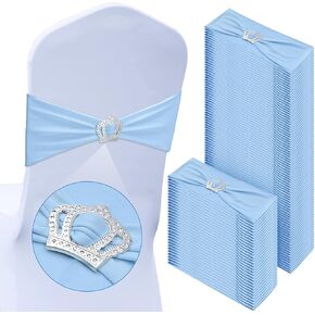 150 Pcs Spandex Chair Sashes Stretch Chair Covers with Crown Buckle Elastic Chair Bows Ties with Buckle Slider for Wedding Banquet Party Event Decoration(Royal Blue)
